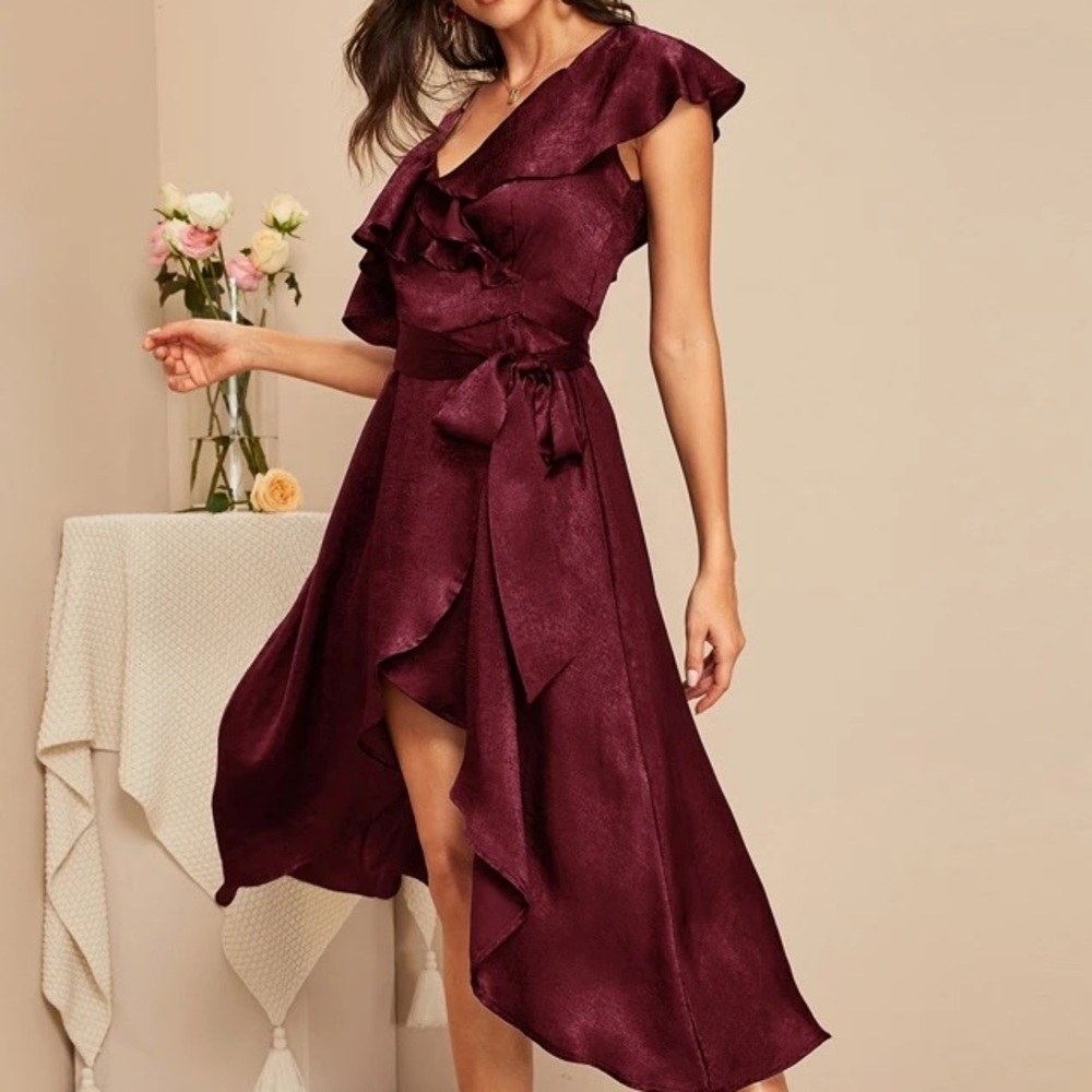 Shein wrap asymmetrical satin dress size L